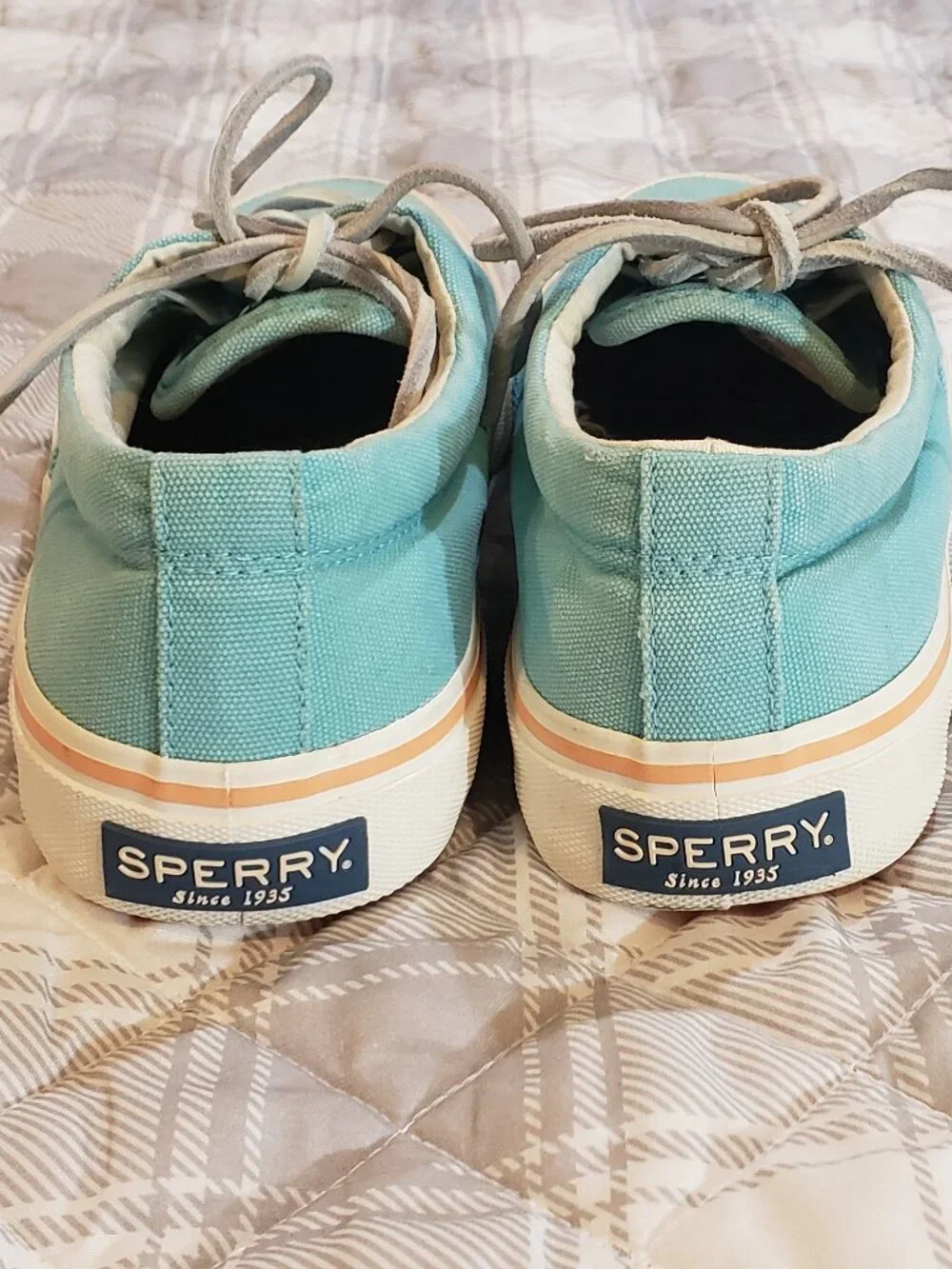 Sperry Men's mint/teal canvas Striper ll CVO low top deck sneakers Size 7